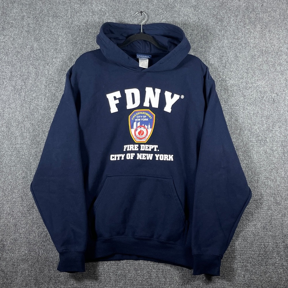 FDNY Fire Dept Official Licensed Pullover Hoodie Navy Blue Mens Size Large #3405